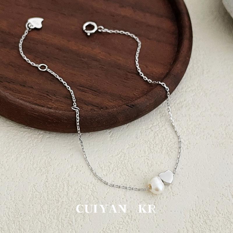 Cui Yan Sterling Silver Korean Heart Pearl Bracelet - Women's Elegant Niche Design