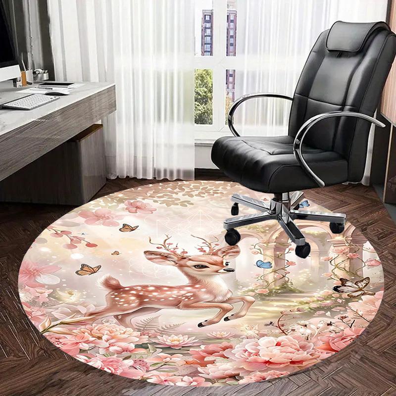 1PC Deer Fantasy Non-Slip Floor Round Carpet, Office, Family, Bedroom, Large Area Rug Indoor Rugs, Durable Polyester-L0391