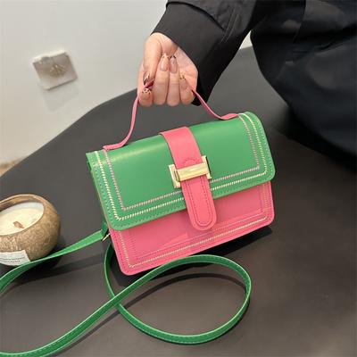 Small Square Bag Contrasting Color Retro Versatile Shoulder Messenger Bag Women'S Striped Texture Large Capacity Commuter Handbag Women'S Bag