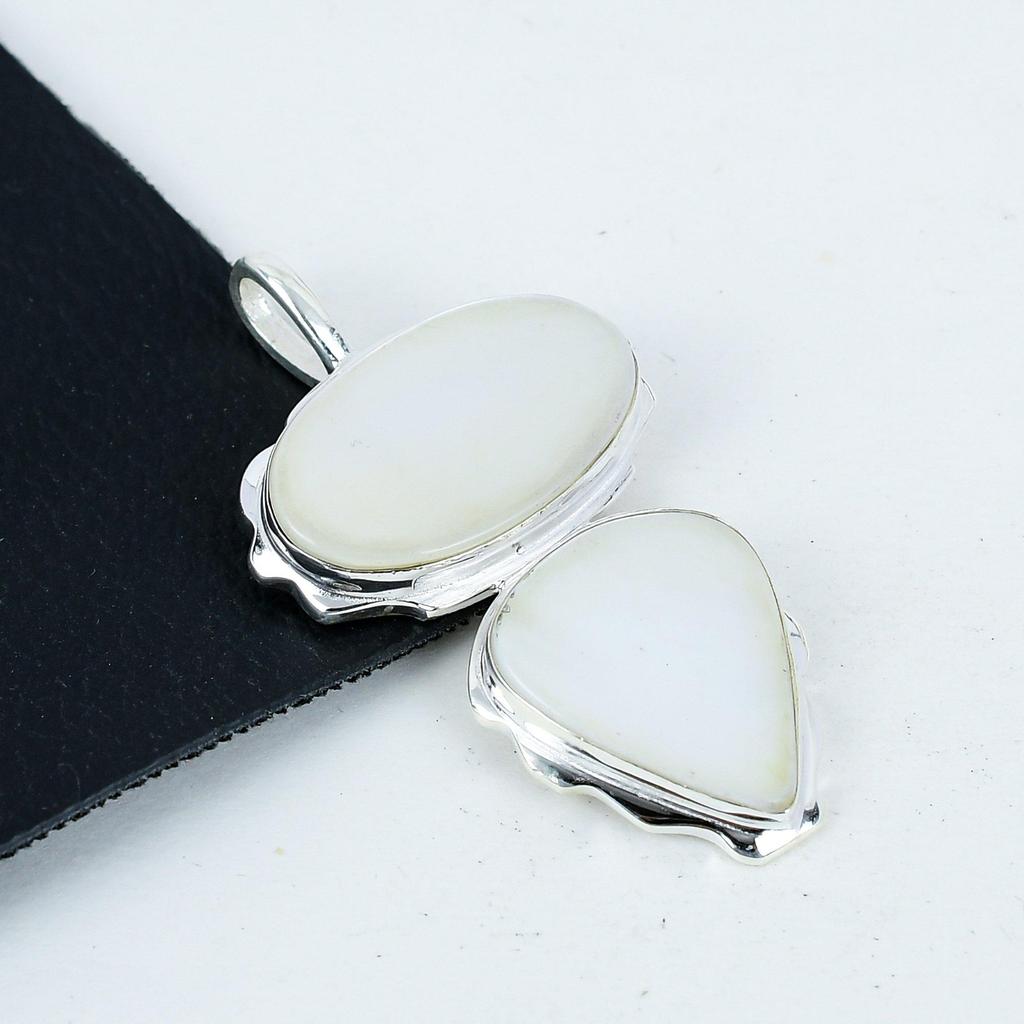 Natural Mother Of Pearl Gemstone Silver Pendant in 925 Sterling Silver- Handmade Design, Everyday Wear Jewelry, Unique Pendant Engagement Gifts