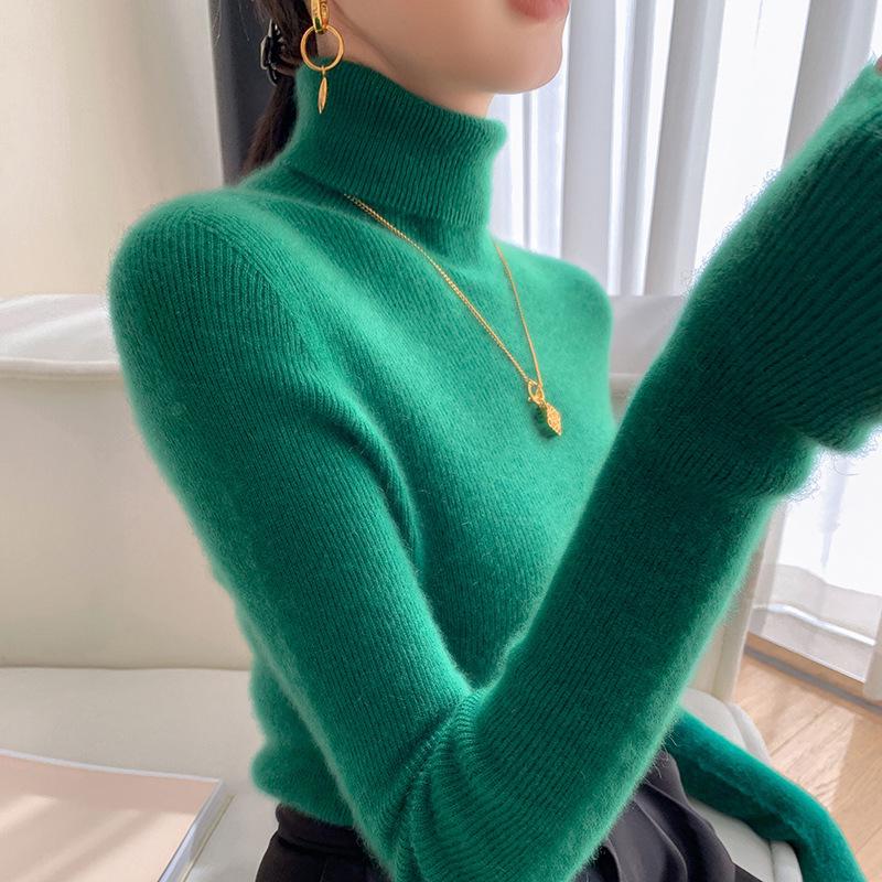 Women's Seamless Ribbed Cashmere Sweater – Slim Fit, High Neck, Figure-Flattering, Lightweight Knit Base Layer
