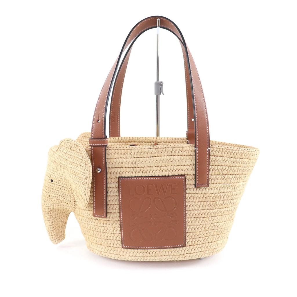 Pristine LOEWE Handbag Elephant Basket Small Raffia Women Used