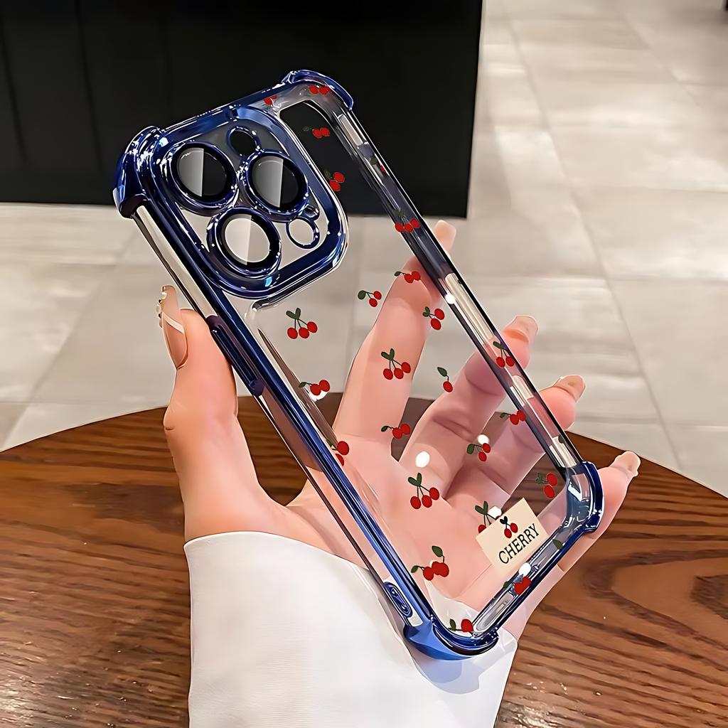 Red Cherry Plating Phone Case For Xiaomi Redmi 15 A3 15C 14C 13C K50 A1 Note 15 14 13 12 12s Pro Plus 4G 5G Anti Fall Airbag