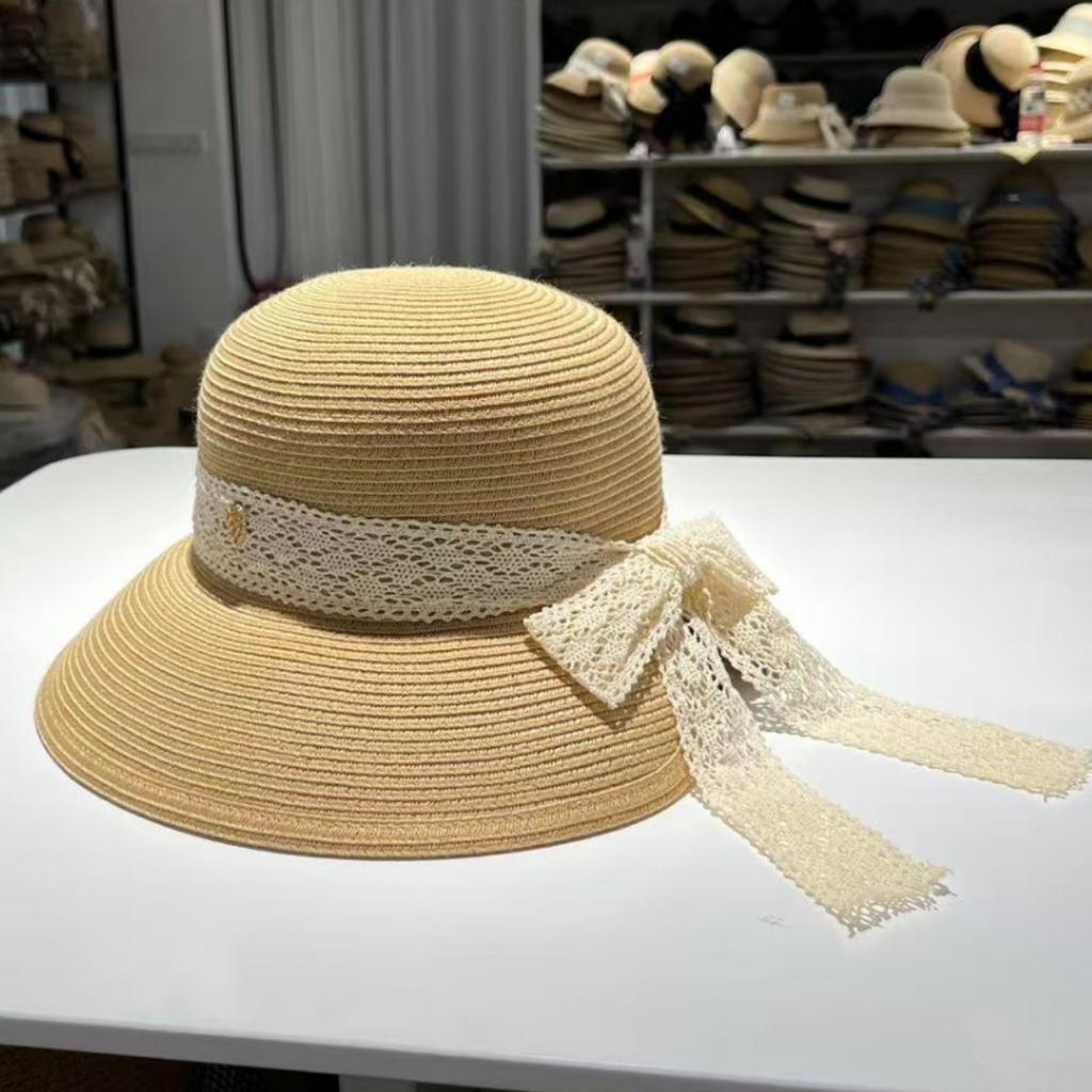 Traveling Fairy Wind Bow Dome Straw Hat Female Summer Big Brim Sun Hat Seaside Vacation Beach Sun Protection Hat