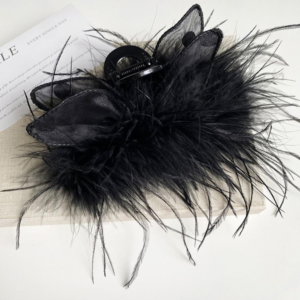 Autumn and Winter New Style Super Fairy Feather Catch Clip Large Hair Volume Large Back of The Head Shark Clip Pure Desire Wind Hair Clip Headdress