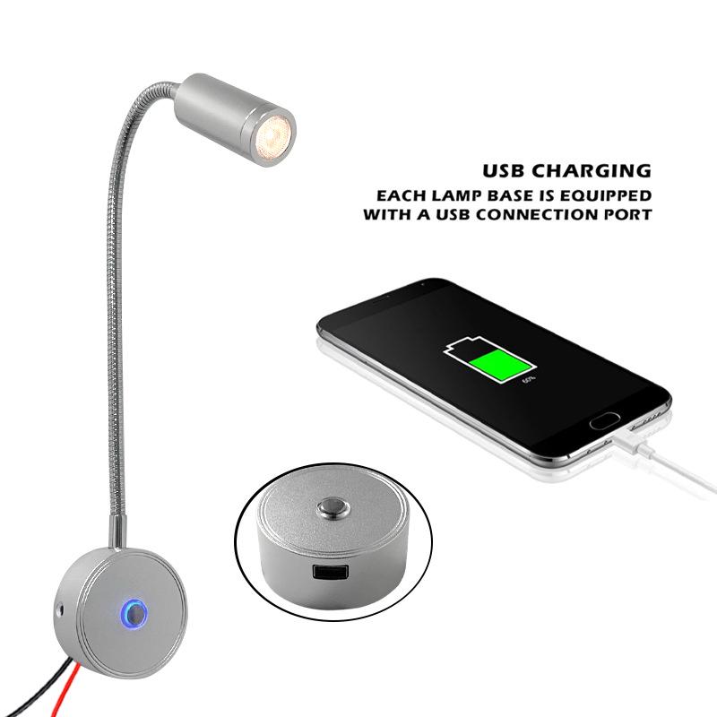 Luz LED de lectura de cuello de cisne para autocaravanas y barcos con regulación táctil