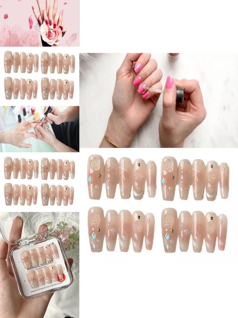 Handmade Long Floral Nail Stickers In Pure Desire Style For Ladies Xs S M L