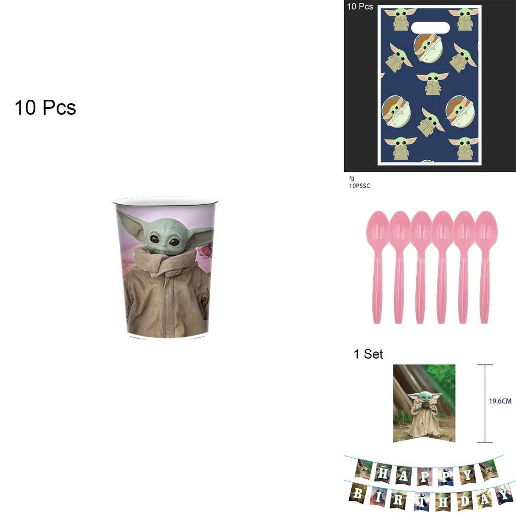 Yoda Kids Theme Birthday Party Decor Supply With Plates Cups Banner Balloons**