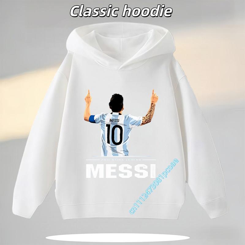 Football Star Cartoon Print Autumn/Winter Coat Messi Children's Hooded Sweatshirt Boys' Sports Shirt Girls' Casual Top