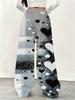 Women's Plus Size Wide Leg Pants Gray Black White Hearts and Polka Dot Print