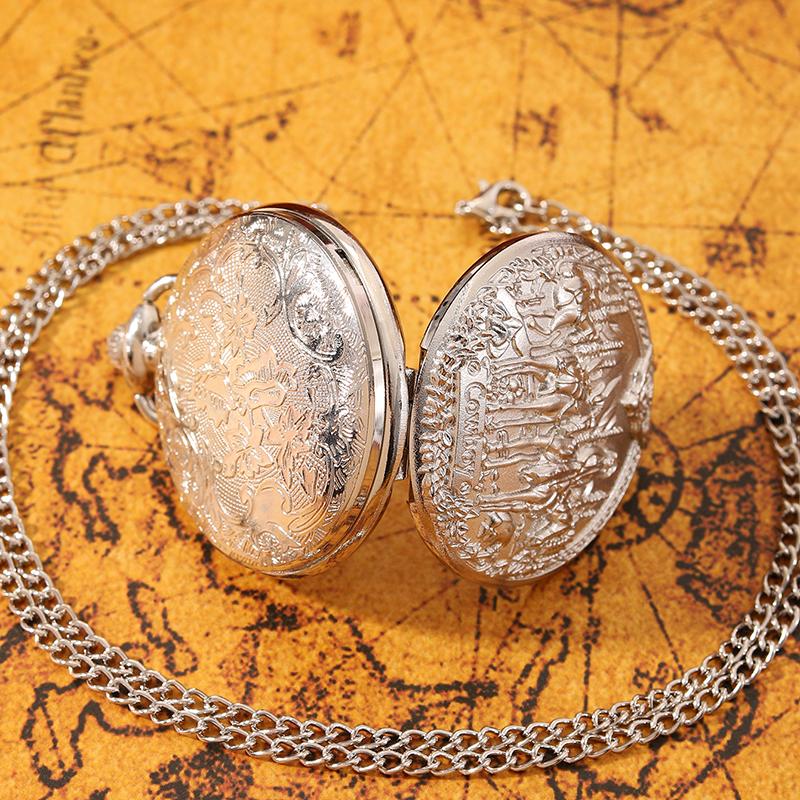 Retro Fashion Men's Silvery Pocket Watches,Vintage Western Cowboy Design Pattern Necklace Pendan Quartz Pocket Watch,gifts for Men