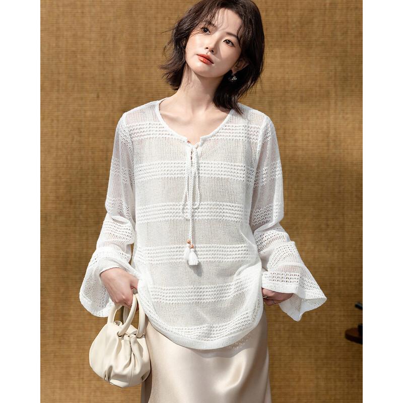 Demana Fusu Collection V-Neck Ruffle Sleeve Blouse L