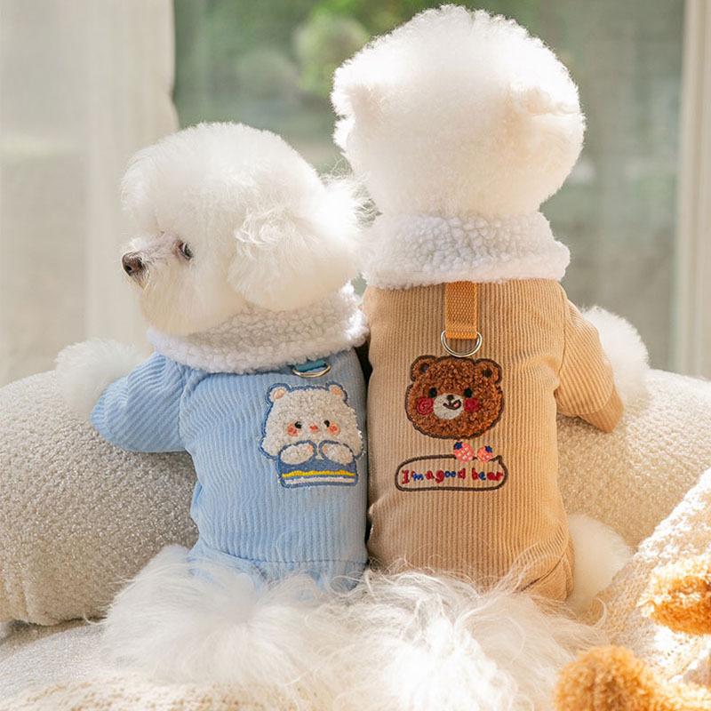 Herbst und Winter Verdickt Warm Hund Lammwolle Bär Aufkleber Niedlich Baumwolle Mantel Katze Zweibeiner Haustier Jacke Kleidung