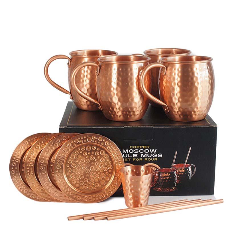 Stainless Steel Moscow Mule Cocktail Set – Hammered Design Bar Glassware