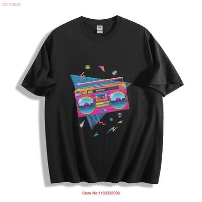 Retro Boombox 80s T Shirt Vibrant Neon Party Design  Vintage Washed Casual Streetwear Graphic Unisex Breathable