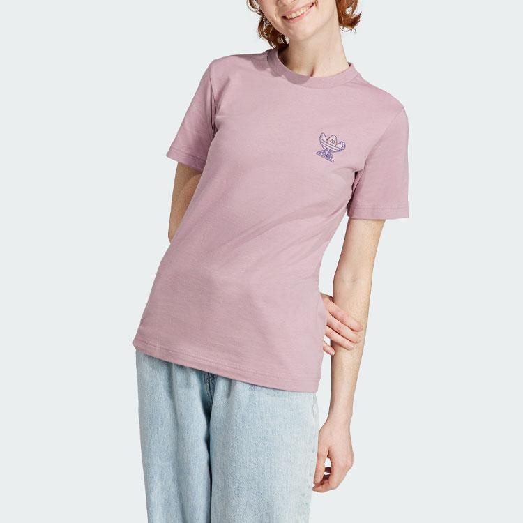 Adidas Originals Graphic Tee Cartoon Logo Print Sports Short Sleeve T-Shirt Women Tops Magical-Purple Pink IN4127