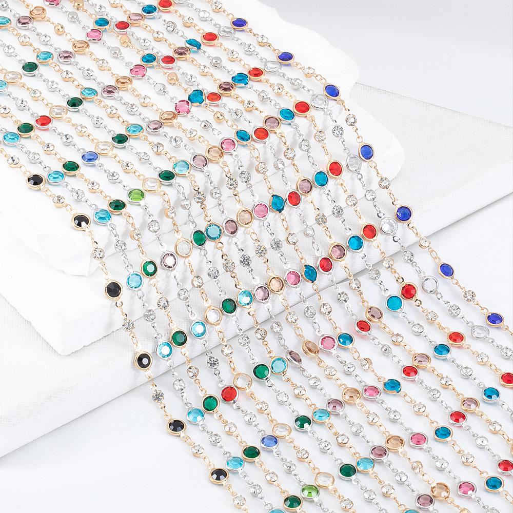 1meter Colorful Crystal Beads Beaded Chain Glass Bead Copper Necklace Chain Accessories for DIY Costumes Jewelry Making Material