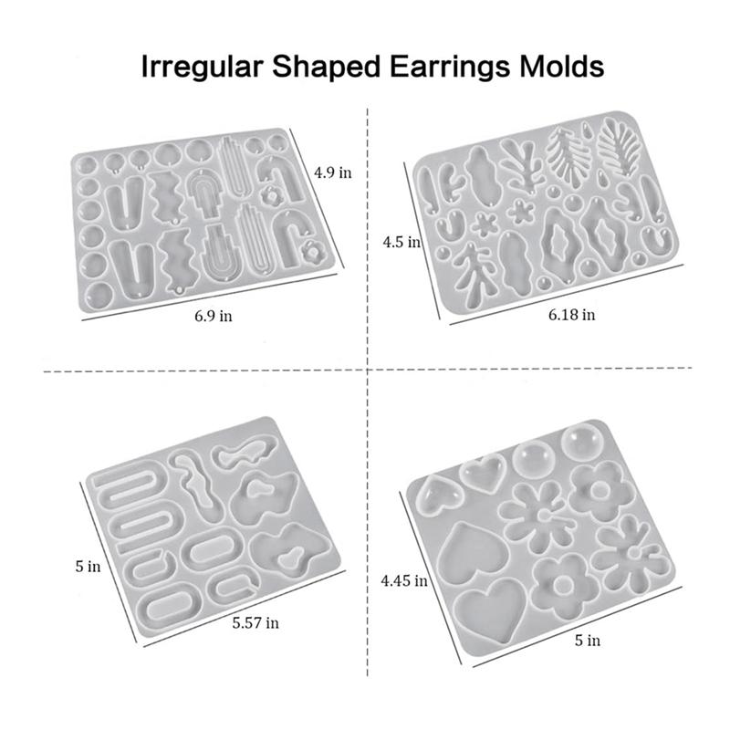 ABWR-44PCS Harz Ohrringformen, Silikonformen für Epoxidharz, Geometrische Blume Blatt Herzförmig Epoxid Silikon Gießen Dur