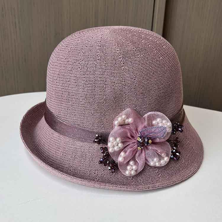 British Retro Crimped Small Edge Top Hat Women's Fashion Face Covering Sunscreen Basin Hat Spring and Summer Travel Breathable Sun Hat