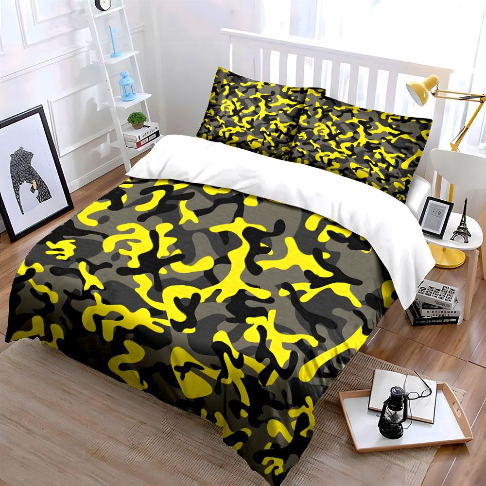 Yellow Camouflage Three-Piece Set Exquisite Three-Piece Bedding Set Gift For Kids And Adults