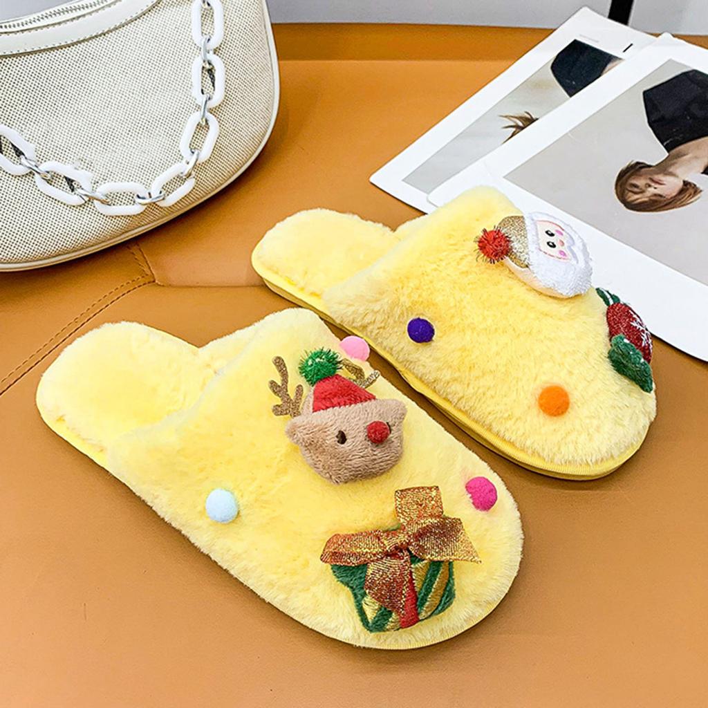 Women's Christmas Series Plush Slippers Winter Toe Covering Warm Slippers Indoor Soft Soled Cotton Womens House Slippers Size 8