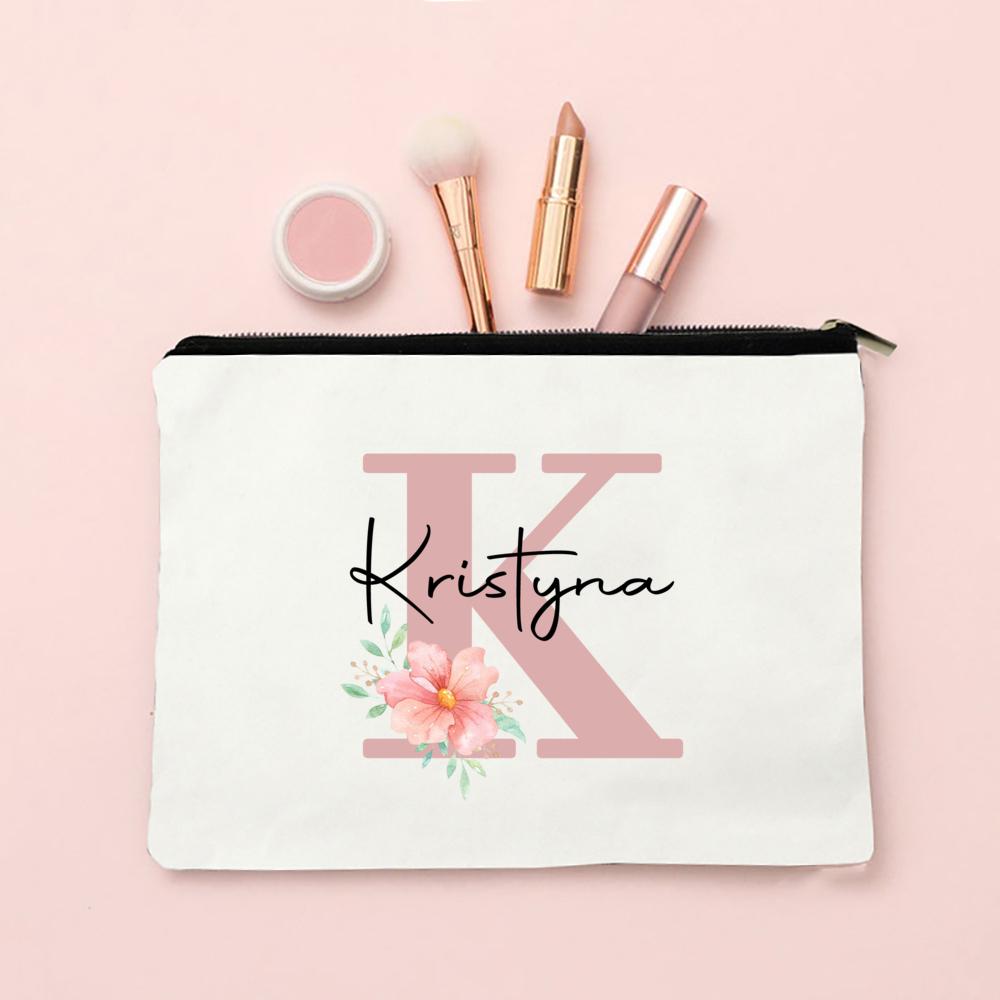 Personalized Name Makeup Bag Letter Wedding Bridesmaid Gift Travel Cosmetic Organizer Canvas Custom Bag Ladies Pencil Case Purse