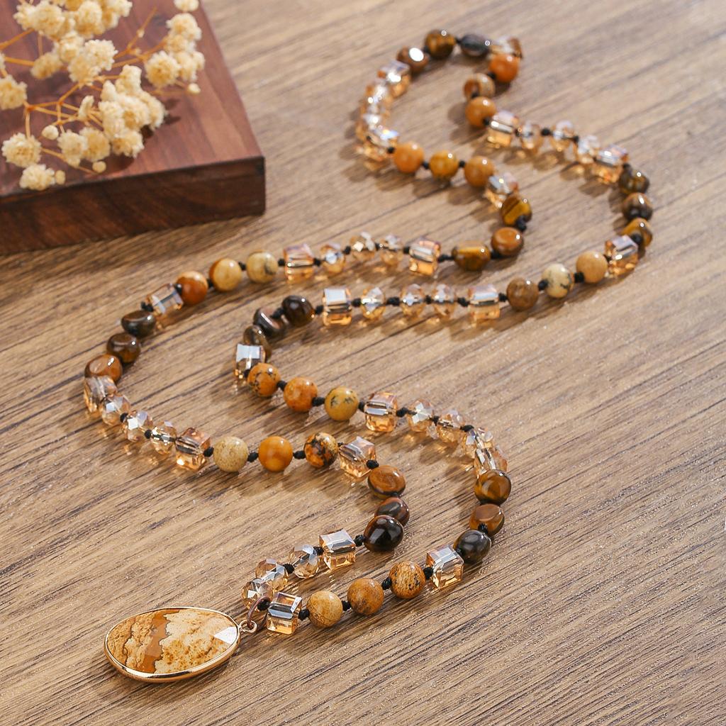 Chaîne de pull en pierre naturelle, polyvalente pour l'automne et l'hiver, collier long, bijoux bohèmes