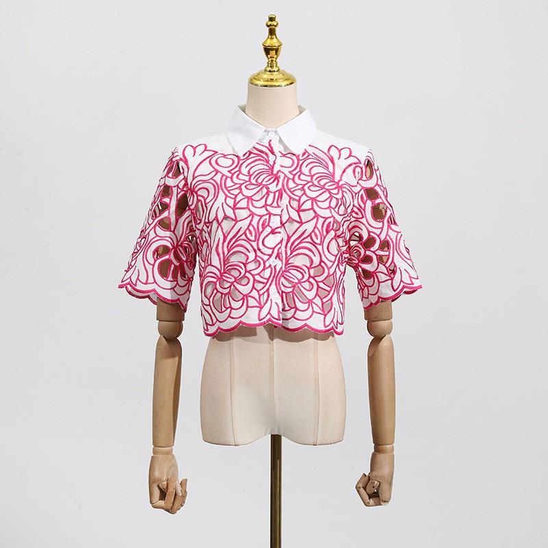 Fashionable Niche Design Two-piece Embroidered Hollowed-out Jacket High-waist Trousers Suit Women