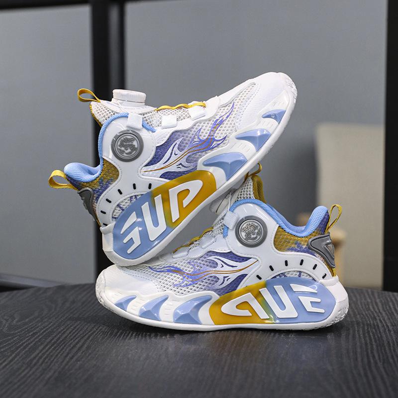 Classmates Spring and Autumn 2025 Fly-woven mesh basketball shoes medium and large children's rotating buckle boys' casual sports running shoes