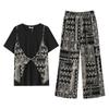 Large-size Women's Summer New Style Retro Design Faux Two-piece Top and Skirt Set