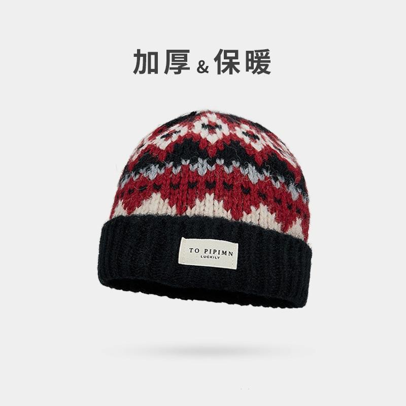 Retro knitted wool hat women's spring and autumn warm thickened small head circumference ear protector head cold hat autumn and winter