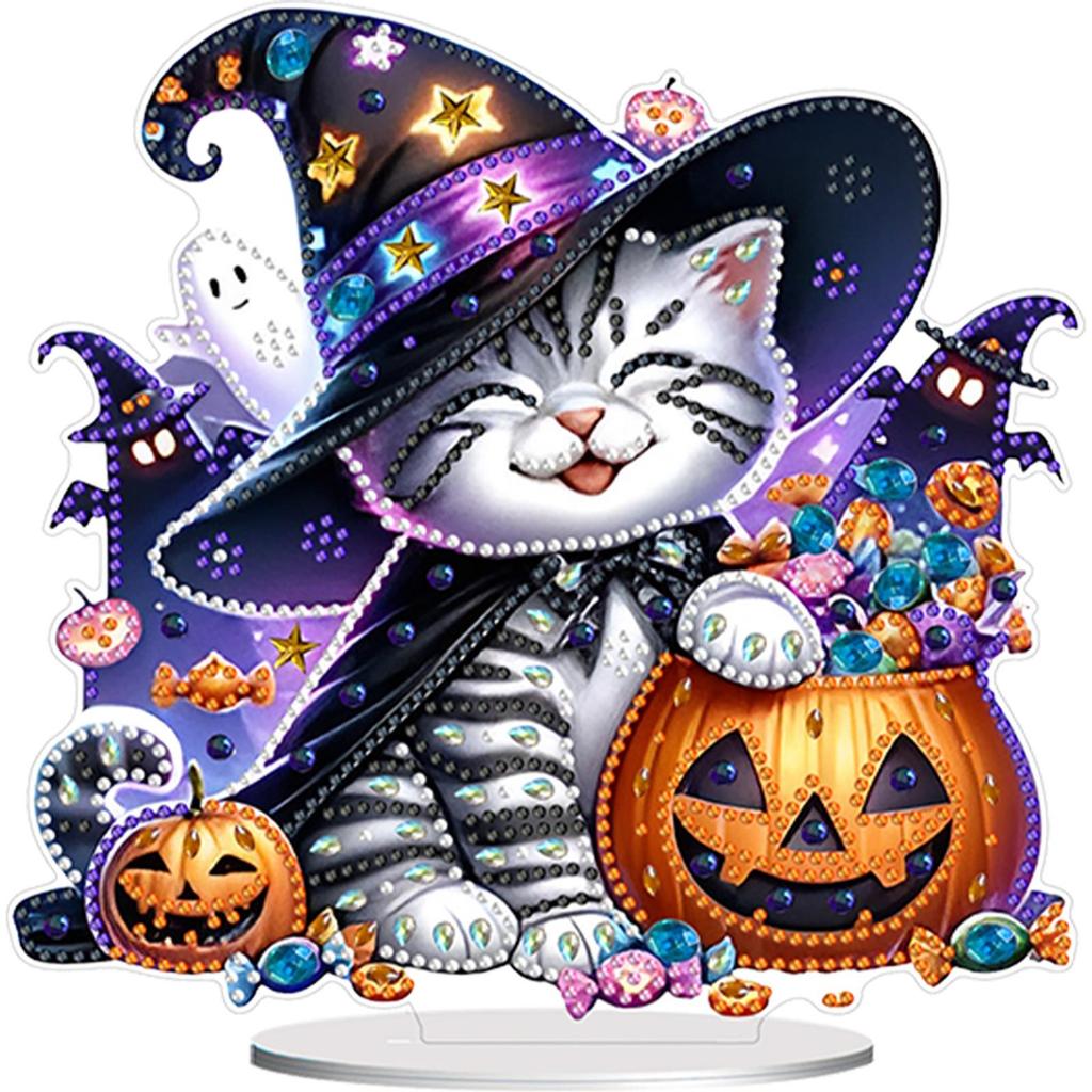 Acrylic Happy Halloween Diamond Painting Tabletop Ornaments Kit Table Top Diamond Painting Ornament Kits for Home Office Decor