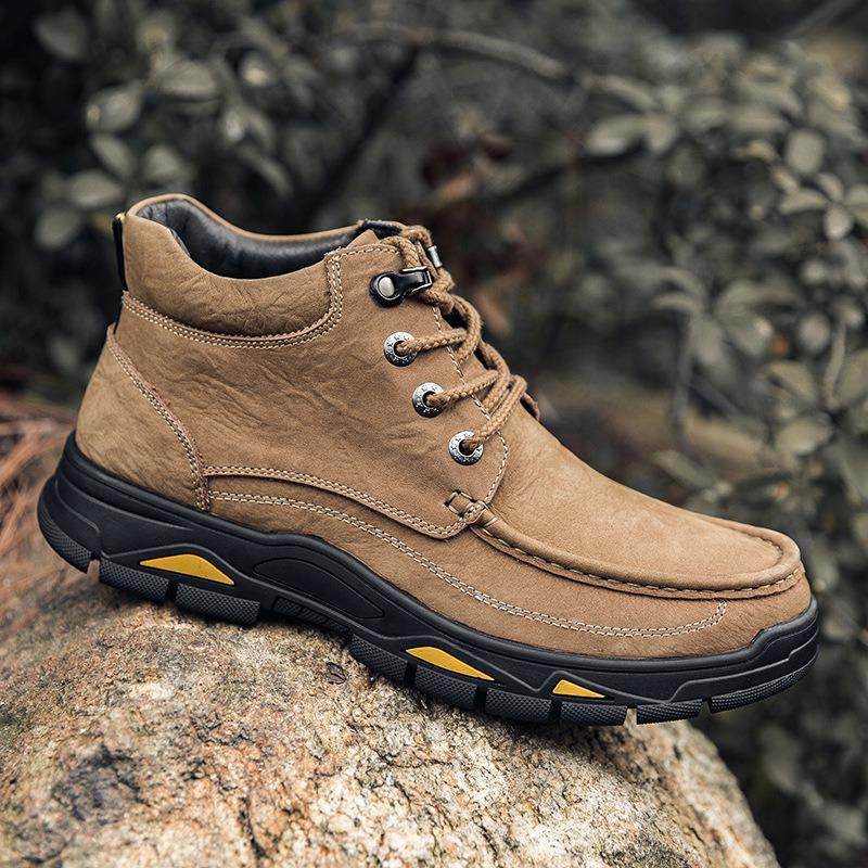 Large size autumn and winter high-top matte leather casual shoes men's top layer cowhide velvet outdoor men's shoes tooling boots