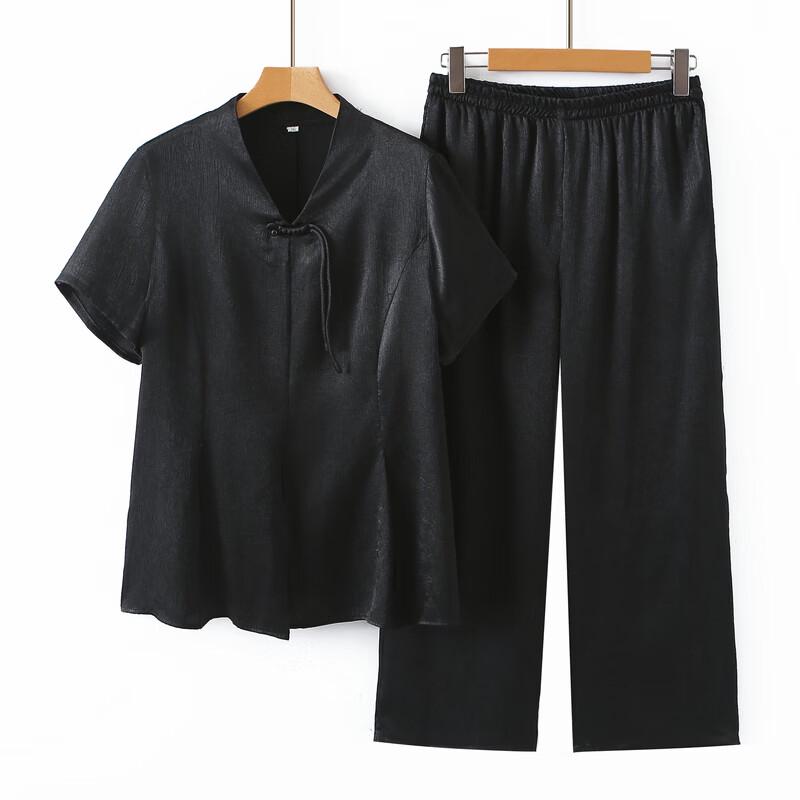 Women's Acetate Satin Jacquard Short Sleeve T-Shirt Set