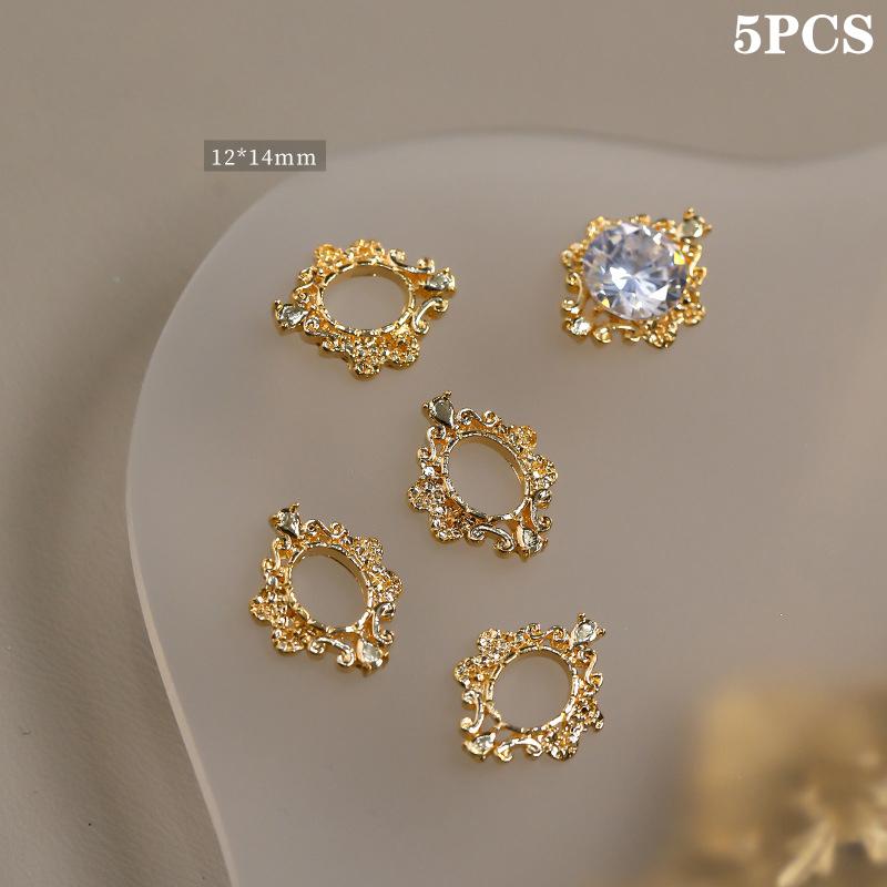 5Pcs Nail Accessory Metal Diamond Holder Retro Light Luxury Three-Dimensional Gold Silver Nail Drill Alloy Base Decoration