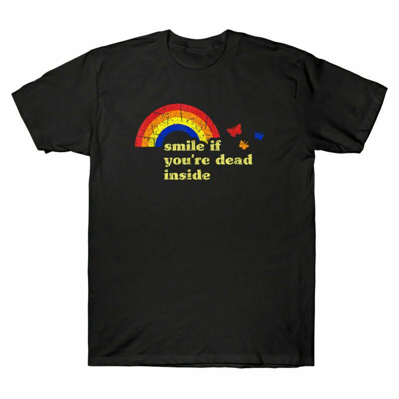 Smile If You re Dead Inside Rainbow Lt Vintage Men s Short Sleeve T-Shirt Cotton XXXL