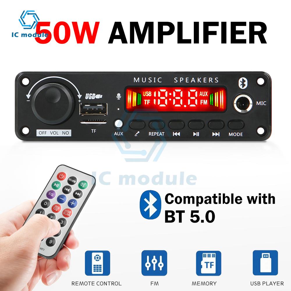DC6-18V 25W+25W MP3 Player Decoder Board BT FM Radio TF USB 3.5mm AUX Mic Module Bluetooth Receiver Car Kit Audio