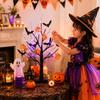Halloween Tree with Light Home Decors Halloween Table Display Decoration, Lighted Black Tree with Bat Forms and Pumpkin Figures for Indoor Seasonal