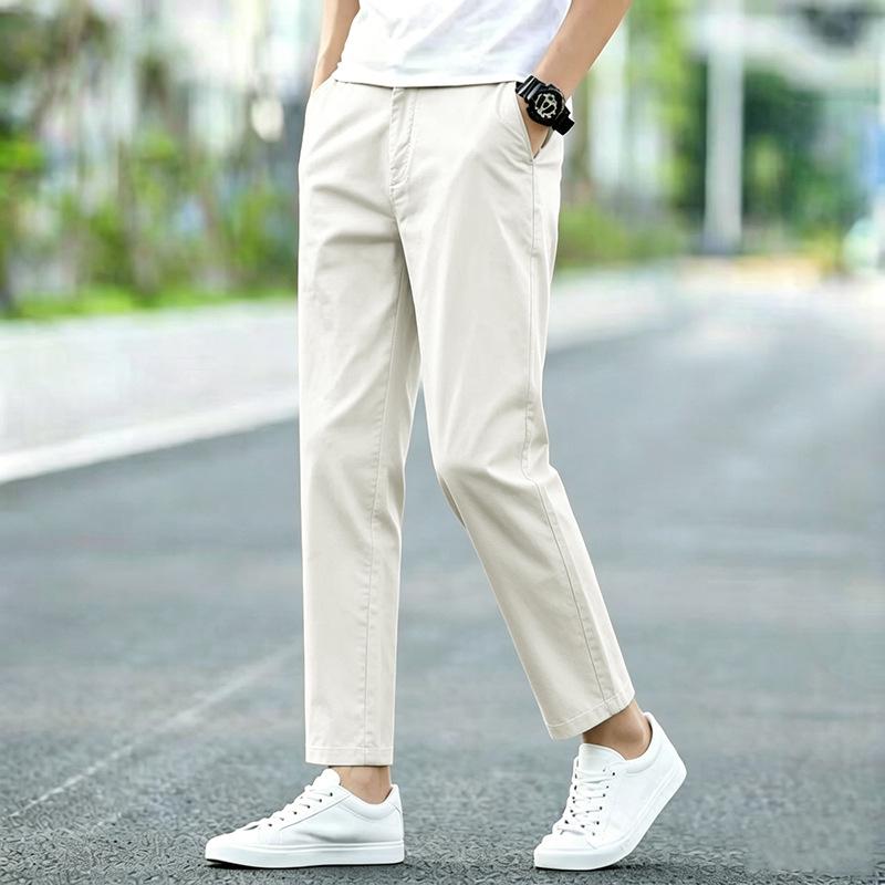 Men's Plus Size Cotton Casual Pants - Spring/Autumn 2025, Loose Straight Leg with Winter Velvet Lining