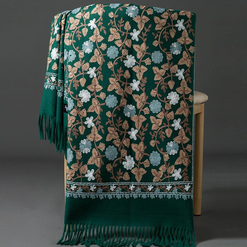 

Изысканная красная цветочная вышитая шаль: Шарф из кашемировой шерсти в непальском стиле 200cm