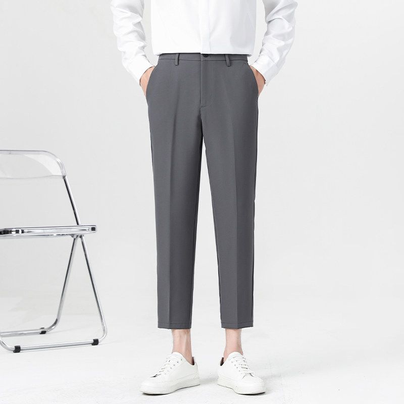 Clearance Foreign Trade Spring and Autumn Korean Style Slim Straight Casual Pants for Men, Trendy Non-Iron Cropped Dress Pants