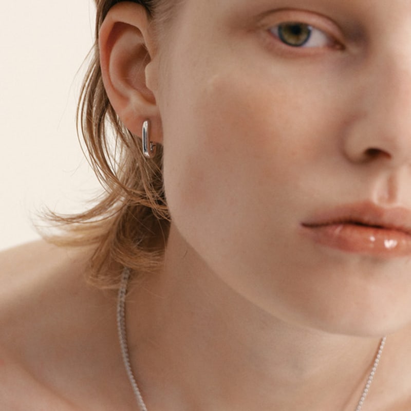 LUNNE Silver 925 Arc Oval One-Touch Earrings #LSE103