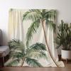 1pc Flannel Blanket - Soft 100% Polyester Lightweight, Tropical Palm Tree Print in Green & Beige, All-Season Cozy Thr