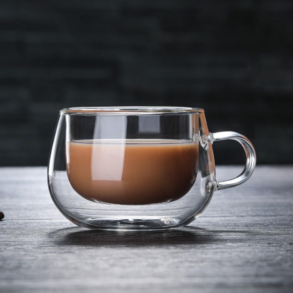 Double-Layer Heat-Resistant Coffee Cup with Handle - Transparent Glass for Home and Office Use