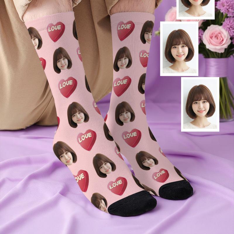 Skarpetki z nadrukiem 3D twarzy na zamówienie - Prezent świąteczny DIY, Poliester, Casualowe i wszechstronne