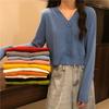 Long Sleeve Knit Top Women Spring Autumn Fashion Versatile Retro Korean Slim Cropped V Neck Coat