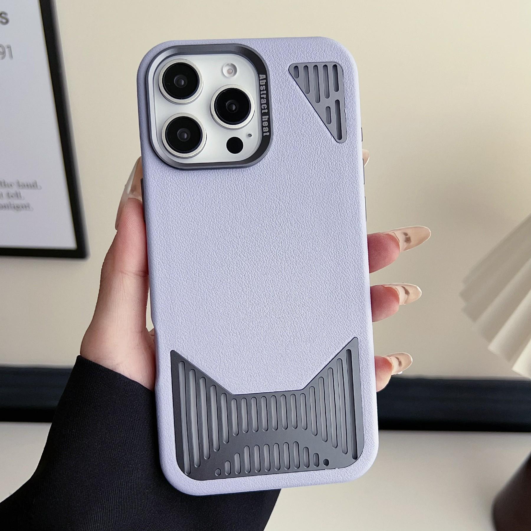 

For iPhone 16 Pro Max Magnetic Case PU Leather Aluminium Alloy Heat Dissipation Phone Back Cover Purple