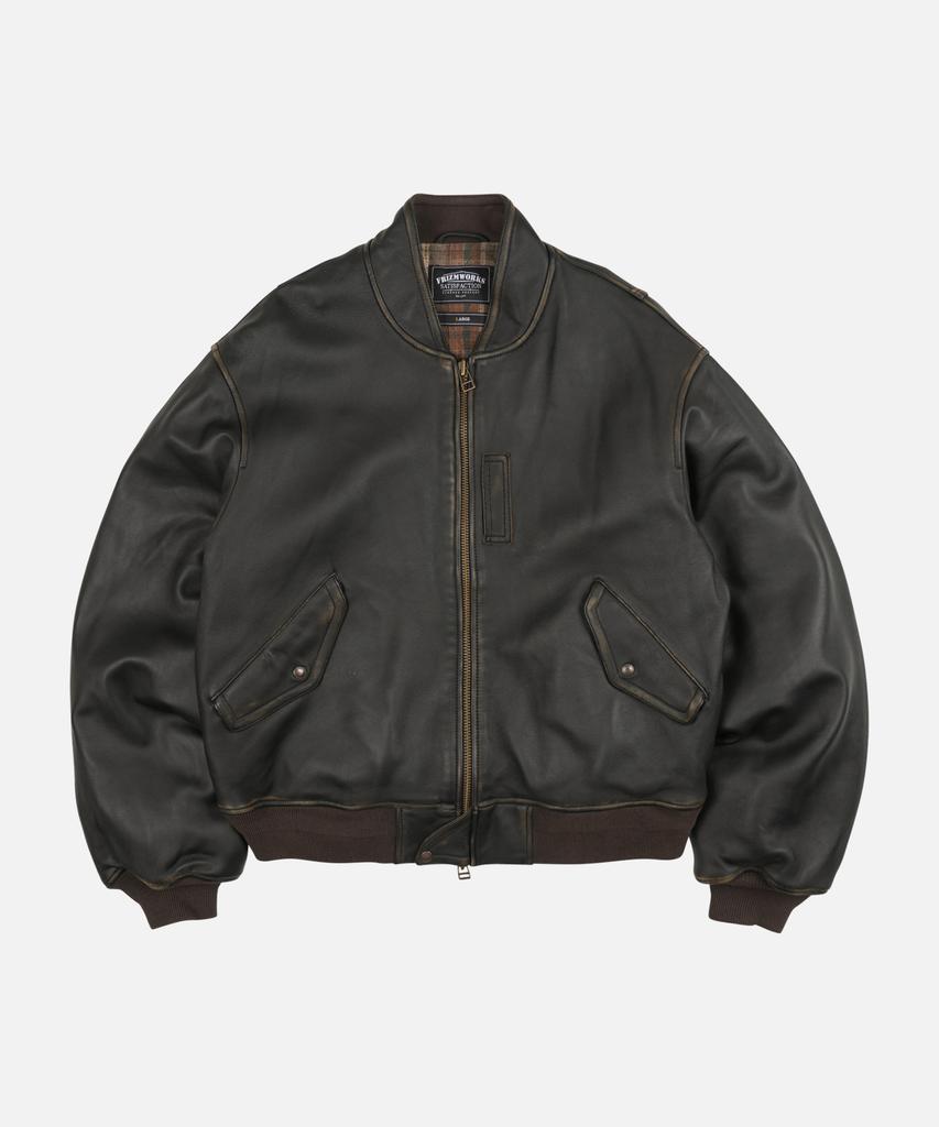 FRIZMWORKS Lambskin Flight Jacket _ Washed Brown