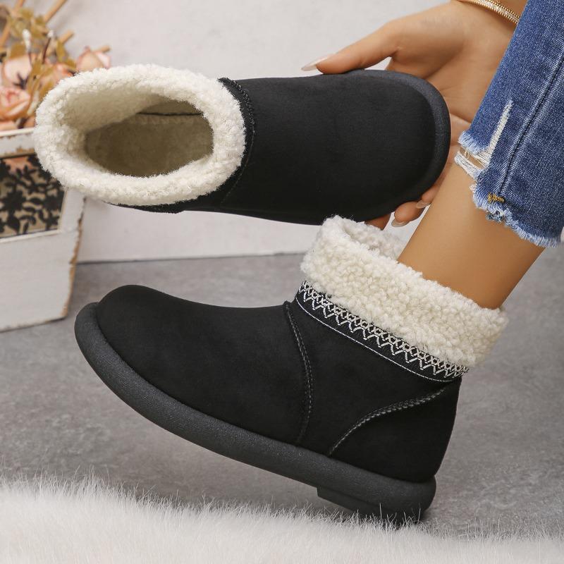 

Женские хлопковые сноубутсы больших размеров - Осень/Зима 2025 Новый стиль, на флисовой подкладке, толстые, повседневные, теплые, на плоской толстой подошве, до середины икры 43 чёрный