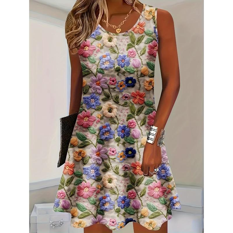 Women's Fashion Casual Retro Breathable Crew Neck Vest Casual Dresses
